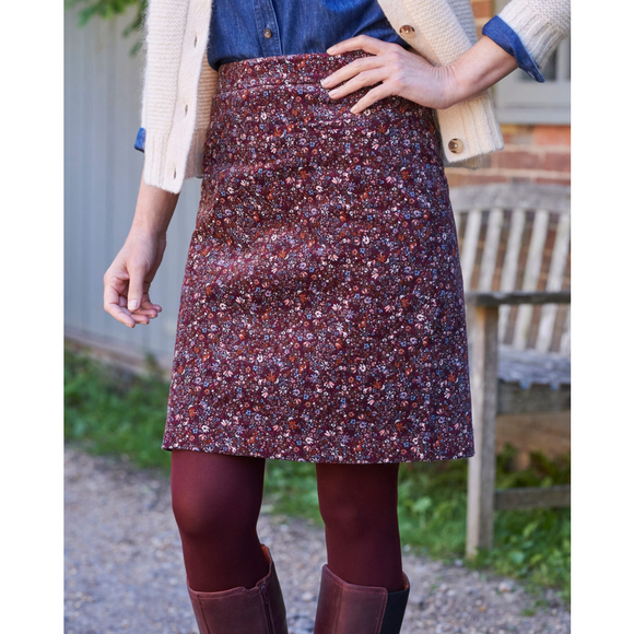 Woolover Dresses & Skirts - EUC Women's WoolOvers Burgundy Floral Cord Knee Length Straight Skirt Size 14